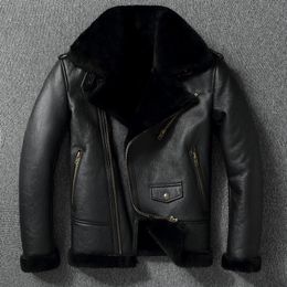 Men's Jackets Thick Wool Warm Coat Diagonal Zip Fur Collar Men's Leather Jacket Black Winter Coat European Size 230811