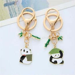 Keychains Lanyards National Wind Cartoon Lovely Panda Keychain Creative Simple Student Bag Pendant Gift Car Key Ring Accessories