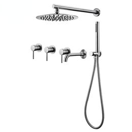 Wall Mount Shower Faucet For Bathroom Set Black Bathtub Mixer Tap Brass 8/10/12 Inch Rainfall Headshower With Handshower