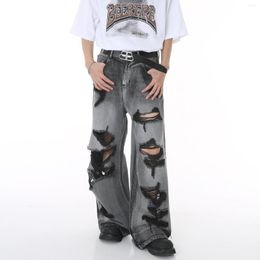 Men's Jeans 2023023 Summer High Street Hip Hop Ripped Beggar Dress Wide Mopping Denim Trousers