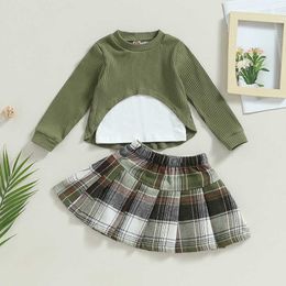 Clothing Sets Girls Clothing Sets Autumn Toddler Girls Clothes Kids Long Sleeve Patchwork T-shirt Plaid Skirt Girl Suit Children Clothing