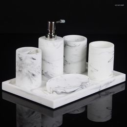 Bath Accessory Set Nordic Marble Pattern Bathroom Kit Washroom Accessories Resin Toothbrush Holder Tooth Glass Soap Dishes Dispenser Tray