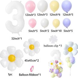 Decoration Daisy Flower Balloons Tower with 32inch White Figure Balloon Kids Happy Birthday Decoration Supply DIY Crafts R230812