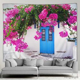 Tapestries Popular Town Hippie Big Tapestry Spring Flower Street Home Courtyard Patio Wall Hanging Art Deco Blanket Livingroom Mural R230812