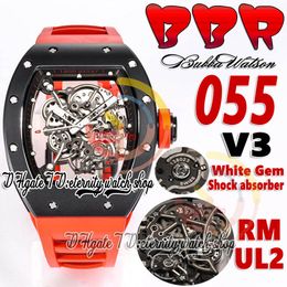 BBR V3 bbrf055 Mens Watch RMUL2 Automatic Movement Ultrathin Black Ceramic Case Skeleton Dial Red Natural Rubber Strap 2023 Super Edition Sport eternity Watches