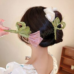 New Tulip Hair Claw Flower Tulle Clip Headdress Vintage Ponytail Claw Clip Sweet Hair Claw Girl Hair Jewellery Hairpin Gift