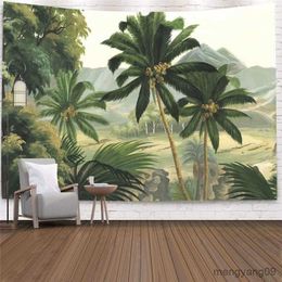 Tapestries Customizable Tropical Plant Printed Tapestry Wall Hanging Tree Home Bedroom Fabric Painting Background Wall Carpet R230812