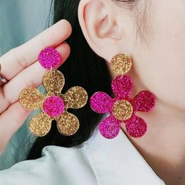 Dangle Earrings UJBOX Big Bling Glitter Asymmetrical Acrylic Flower Drop For Women