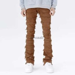 2023 American High Street Erosion Damaged Fur Vintage Jeans Men's Youth Trendy Straight Slender Slim Micro Pants streetwear HKD230812