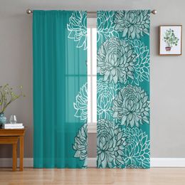Sheer Curtains Teal Chrysanthemum Texture Tulle for Living Room Bedroom the Kitchen Voile Organza Decoration 230812