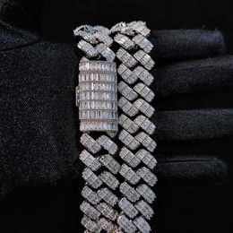 Hip Hop Men Cuban Chain 19Mm Width Baguette Three-Row Moissanite Full Iced Out Miami Cuban Link Chain S Cuban Necklace