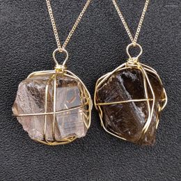 Pendant Necklaces 6pcs/lot Wire Wrap Natural Raw Stone Smoke Crystal Quartz Necklace Pendants Healing Energy Jewelry Pendulum For Bulk