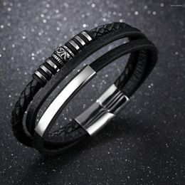 Charm Bracelets Men'S Business Trendy Black Magnetic Buckle Casual Jewelry Men Punk Party Leather Hand-Woven Bracelet Wholesale