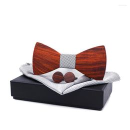 Bow Ties Fashion Wood Pocket Square Brooch Mens Tie Pre-tied Bowknot Tuxedo Bowtie For Adjustable Men