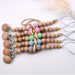 10Pcs/lot Beech Handmade Baby Wooden Dummy Pacifier clip Safe Teething Chain Teether Pacifier chains Holder Chain