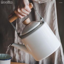 Water Bottles NOOLIM Japanese Enamel Kettle Cooler Pot Flower Teapot Straight Use On Induction Cooker Kitchen Product