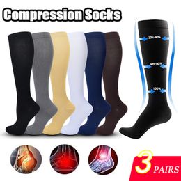 Sports Socks 3 Pair Men Compression 1520 mmHg Knee High Stocking for Cycling Running Nurses Recovery Athletic Long Sock 230811