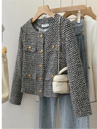 Womens Jackets Fall Winter French Vinatge Fragrance Long Sleeve Cardigan Coats Office Ladies Elegant Tweed Woolen Women Clothing 230811