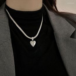 Chains 925 Sterling Silver Geometric Simple Heart Shape Necklace For Women Engagement Fine Jewellery Wedding Party Birthday Gift