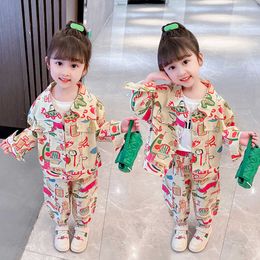 Clothing Sets Girls Denim Clothes Floral Pattern Clothes For Girls Jacket Pants Girl Clothing Toddler Kids Tracksuit