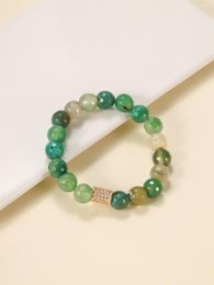 Strand Original Design Natural Green Cherry Blossom Agate Bracelet Round Bead Stone Crystal Jade Jewellery