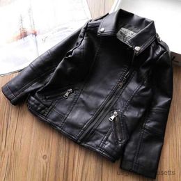 Jackets Girls Boys Black Zipper Jackets Kids Baby Leather Jacket Spring Autumn Cool Coat Children Clothes Overcoats 2-14T R230812