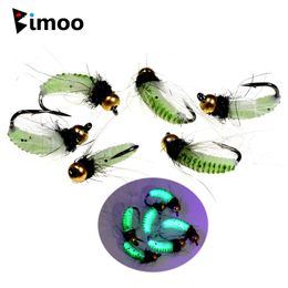 Baits Lures Bimoo 6PCS #10 #12 CDC Feather Hackle Nymph Scud Fly UV Brass Beadhead Wet Bug Worm Trout Fishing Fly Bait Lure Fast Sinking 230812