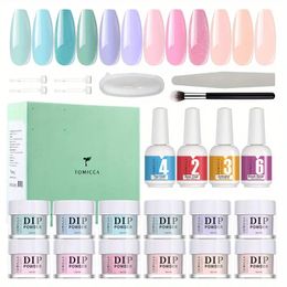 12 Colours Dip Powder Nail Starter Kit with Base, Top Coat, and Activator - Essential Nail Kit for Beginner Manicure DIY - Perfect for French Nail Art Salon