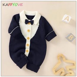 Rompers Winter Baby Boy Sweater Full Sleeve Gentlemen Long Sleeve Knitted Jumpsuit Kids Rompers Child Overalls Autumn Kids Clothing Tops 230811