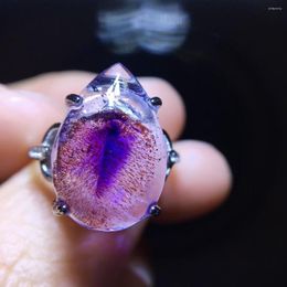 Cluster Rings Natural Purple Super Seven 7 Lepidocrocite Quartz Adjustable Ring 17.2/11.7mm Women Men Oval Jewellery