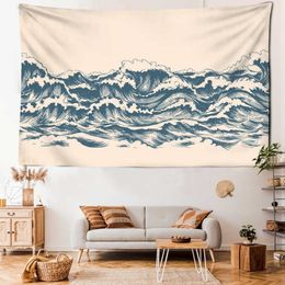Tapestries Beige Wave Tapestry Wall Hanging Minimalist Art Abstract Bedroom Living Room Home Decor