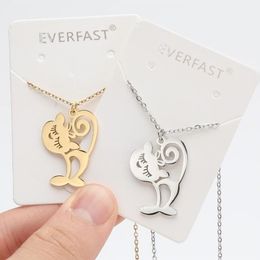 Everfast Wholesale 10pc/Lot Korean Fashion Beauty Miss Cat Kitten Stainless Steel Pendants Necklace Funny Cute Style For Women Jewelry Gift To Her