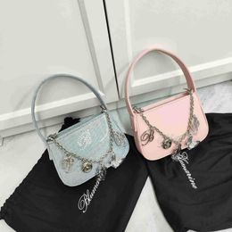 Evening Bags FIRMRANCH Sexy Spicy Girl Portable Shoulder Bag Romantic Flower Butterfly Chain Diamond Female Trend Denim Pink Leather Purse 230811