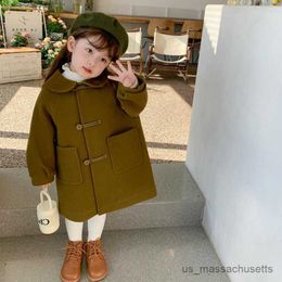 Jackets Style Fashion Girls Woollen Coat Tweed Overcoat Autumn Winter Long Sleeve Children Clothing Kids Jackets Clothes R230812