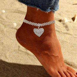 Hot Selling Accessories Fashionable and Personalized Beach Diamond Shaped Foot Sexy Rhinestones Love Ankle Chains Accessories for Women