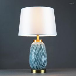 Table Lamps American Art Creative Light Blue Coloured Glaze Modern Simple Copper Fabric Deco Bedside&foyer&studio SC010