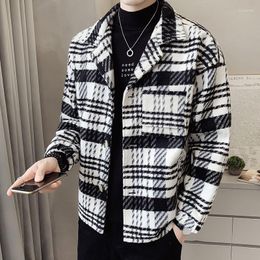 Men's Jackets Autumn Winter Steetwear Windbreaker Big Pocket Outwear Ropa De Hombre Men Wool Trench Coat Striped Lattice Casual Jacket