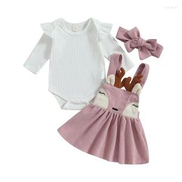 Clothing Sets BeQeuewll Baby Girls Christmas Outfits Long Sleeve Romper And Cute Deer Suspender Skirt Headband Set Born Clothes