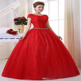 2021 High Quality Red Elegant Organza Wedding Dresses Ball Gowns Beading Crystals Wedding Party Dress Bridal Gowns Q33241f