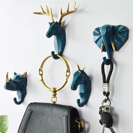 Hooks Rails 1PCS Nordic Animal Hanging Coat Hook Wall Punch-free Deer Head Key Hanger Home Storage for Bedroom and Drawing Room 230812