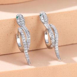 Hoop Earrings Domineering Animal Big Snake For Women Silver Colour White Green Zircon Punk Ear Buckle Female Bar Party Jewellery CZ