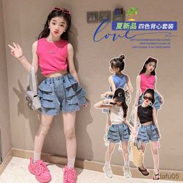 Clothing Sets Girls' summer outfit set children's top and bottom Suit years old teen student clothing Style Kids Outdoor Clothing R230812