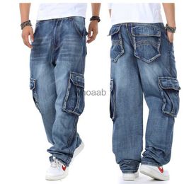 Men Jeans Baggy Hip Hop Jeans Multi Pockets Skateboard Cargo Jeans For Men Tactical Joggers Denim Pants Size 38-46 HKD230812