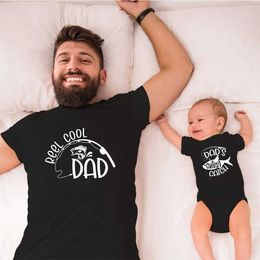 Family Matching Outfits Reel Cool Dad Print Family Matching Outfits Father Daughter and Son Look Tshirt Summer Cotton Baby Romper Matching Clothes