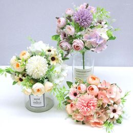 Decorative Flowers 1pc Home Decoration Artificial Pink Silk Hydrangea Peony Fake Bouquet For Wedding Decor DIY Dandelion Foam