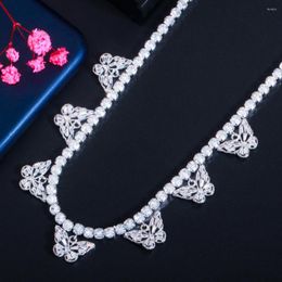 Chains ThreeGraces Trendy Shiny Cubic Zirconia Stone Fashion Charm Butterfly Link Chain Necklace For Women Elegant Party Jewelry PN172