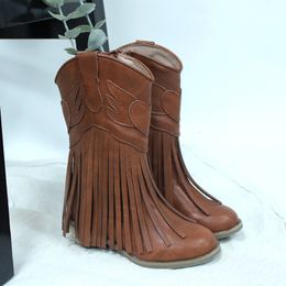 Boots Selling Fashion And Cool Versatile High Heel Tassel Children Girl Boys Baby Kids Cowboy Boot 230811