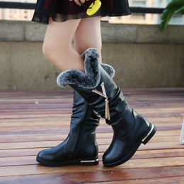 Boots Knee-high Girls Boots Winter Autumn Genuine Leather Princess Shoes Waterproof Fashion Rabbit Fur Decor Kids Shoes Botas 230811