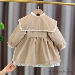 Jackets Pink/Khaki Baby Girls Collar Trench Coats Spring Autumn Jackets Kids Princess Birthday Overcoat Children Clothes R230812