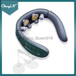 CkeyiN Electric Vibration Neck Massager EMS TENS Pulse Pain Soreness Relief Hot Compress Cervical Massage Device Electrode Pads HKD230812